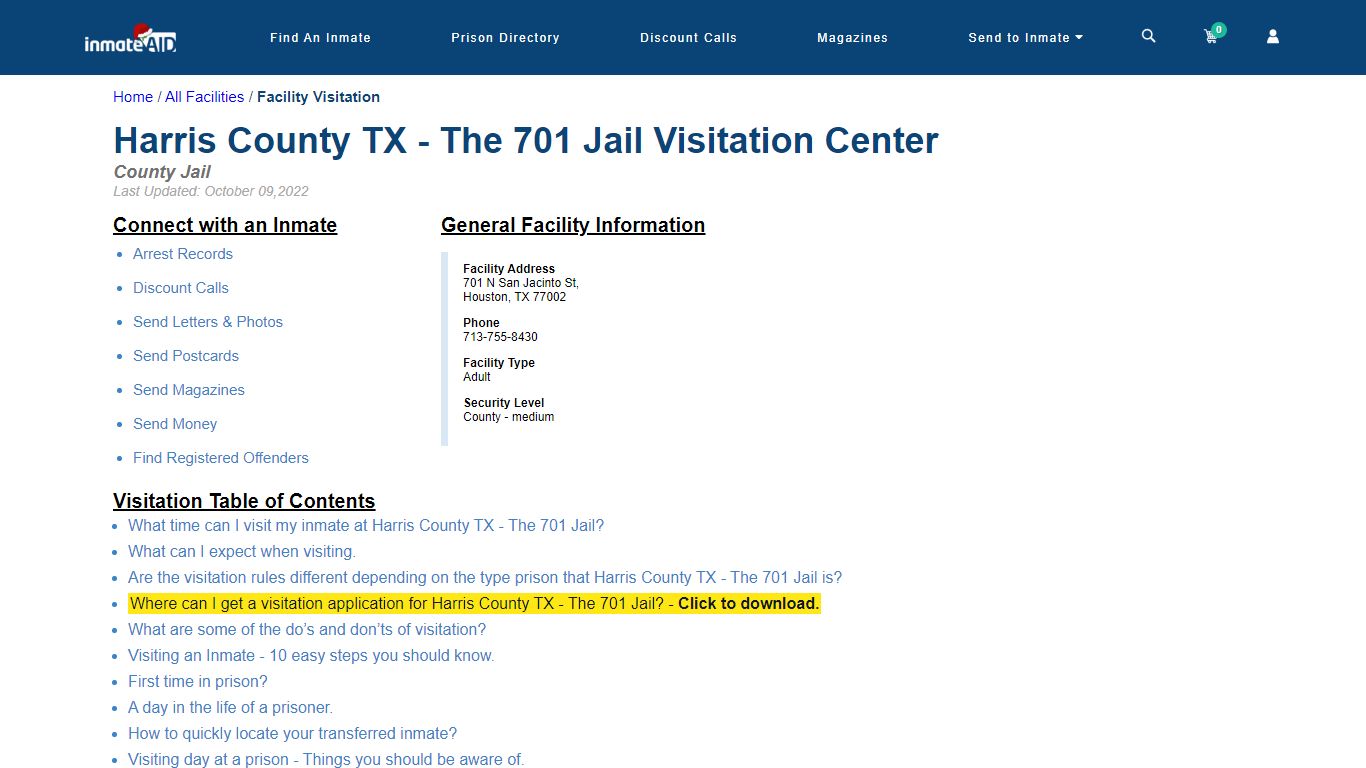 Harris County TX - The 701 Jail | Visitation, dress code & visiting hours