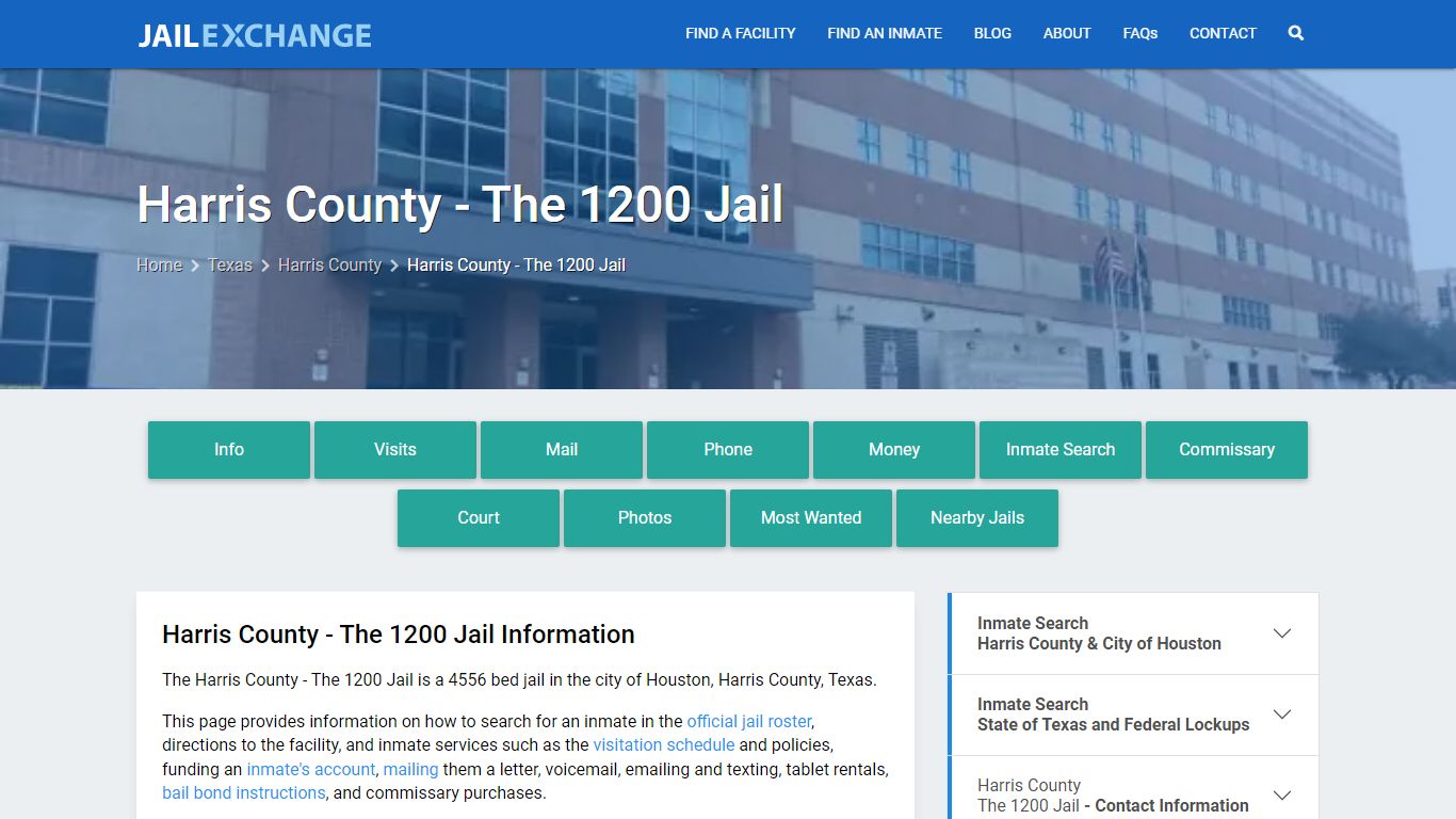 Harris County - The 1200 Jail, TX Inmate Search, Information
